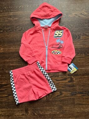 Toddler Boys Disney Pixar Lightning McQueen Zip up hoodie and shorts set - 2T